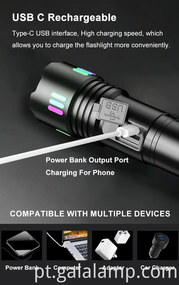 Lanterna a laser branca, iluminação à prova d'água forte, carregamento multifuncional